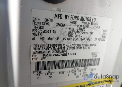 2010 Ford Expedition El Limited from USA, damaged, VIN 1FMJK2A57AEB71493